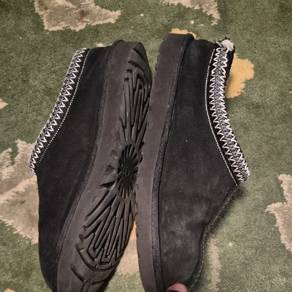 UGG Black Suede Slip-Ons with White Trim